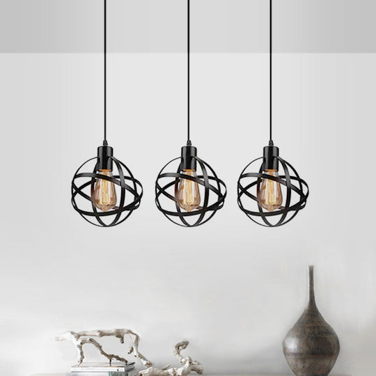 Spherical Pendant Light Fixture: Industrial Black Metal with Wire Guard - Perfect for Dining Room Lighting