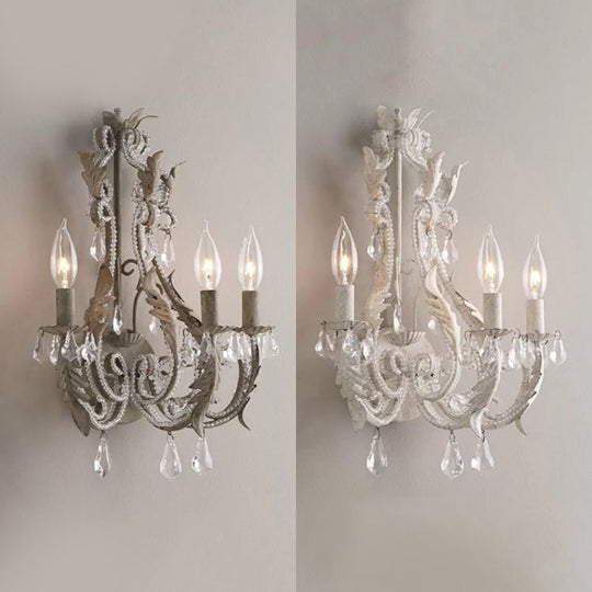 Metallic Candle Wall Sconce With Crystal - 3 Lights Living Room & Kids Light