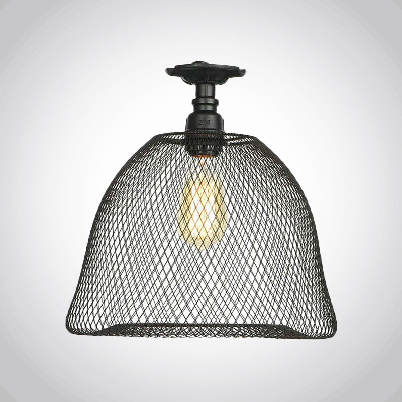 Sleek Metal Ceiling Mounted Light - Stylish Industrial Semi Flush Light with Mesh Screen