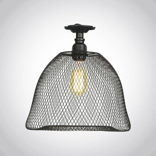 Sleek Metal Ceiling Mounted Light - Stylish Industrial Semi Flush With Mesh Screen