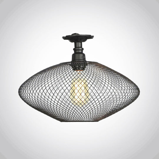 Sleek Metal Ceiling Mounted Light - Stylish Industrial Semi Flush Light with Mesh Screen