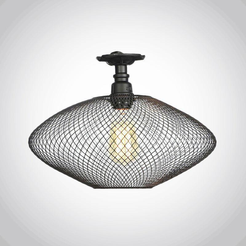 Sleek Metal Ceiling Mounted Light - Stylish Industrial Semi Flush With Mesh Screen