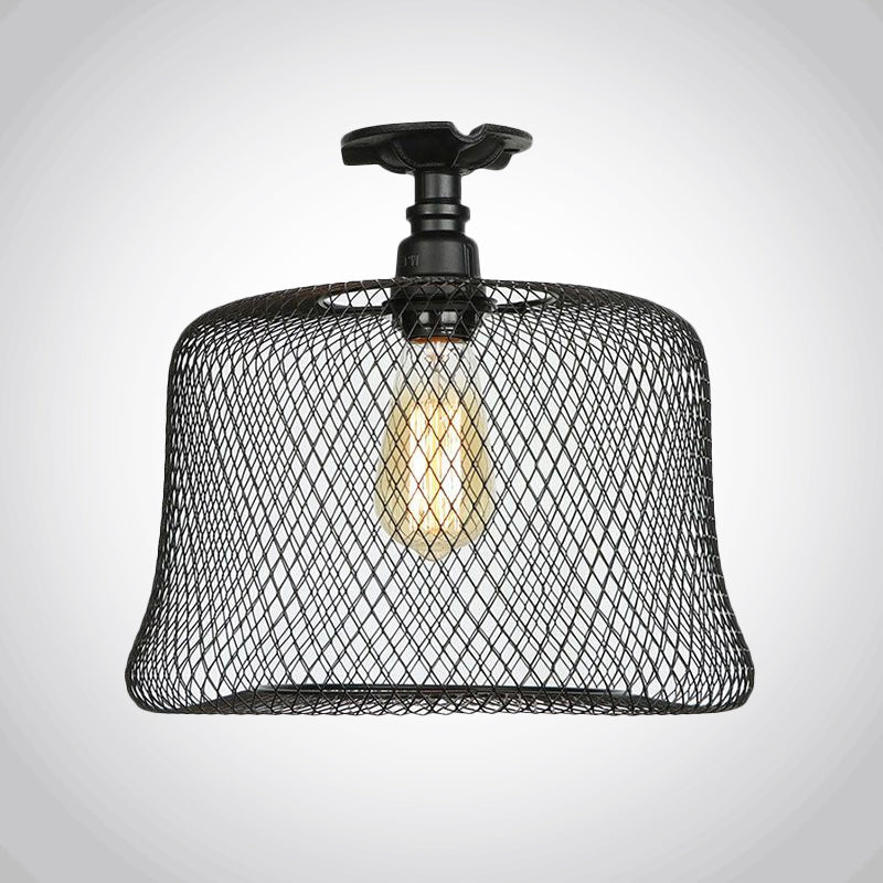 Sleek Metal Ceiling Mounted Light - Stylish Industrial Semi Flush Light with Mesh Screen