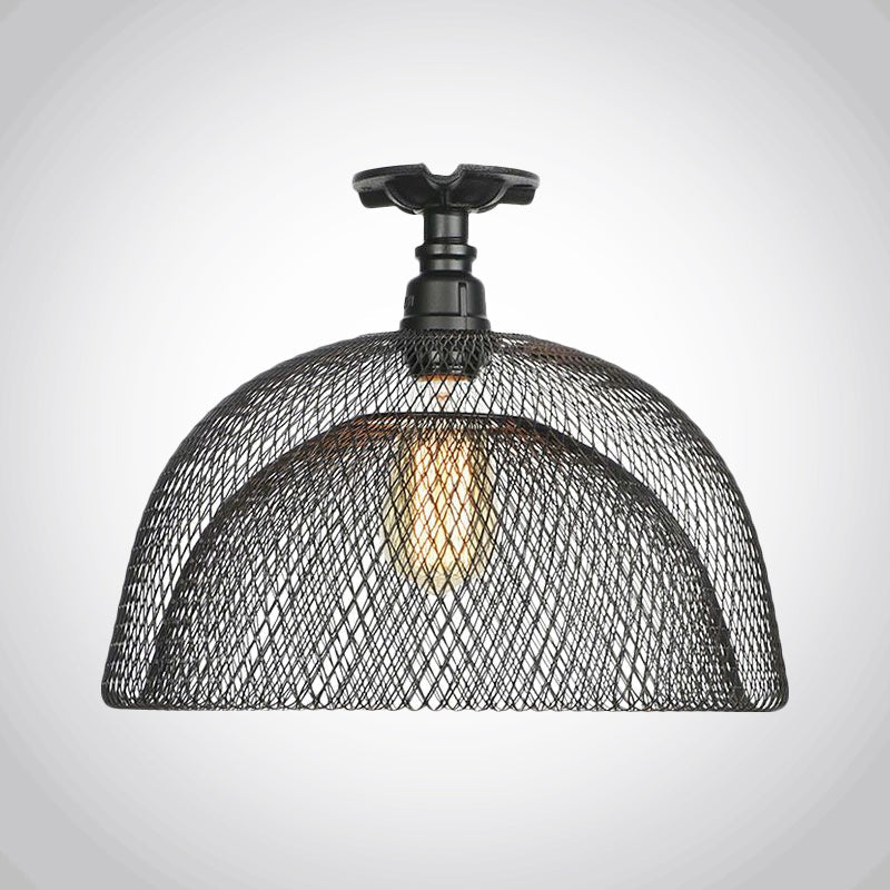 Sleek Metal Ceiling Mounted Light - Stylish Industrial Semi Flush Light with Mesh Screen