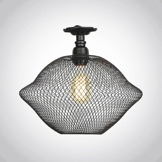 Sleek Metal Ceiling Mounted Light - Stylish Industrial Semi Flush Light with Mesh Screen