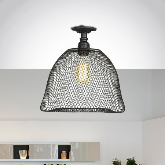 Sleek Metal Ceiling Mounted Light - Stylish Industrial Semi Flush Light with Mesh Screen