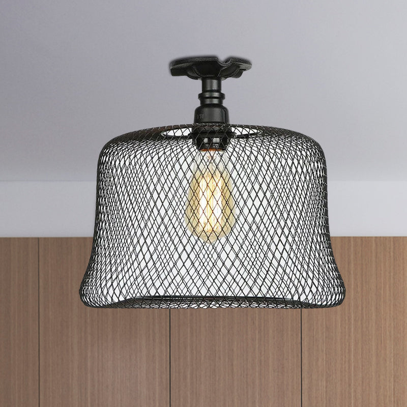 Sleek Metal Ceiling Mounted Light - Stylish Industrial Semi Flush Light with Mesh Screen