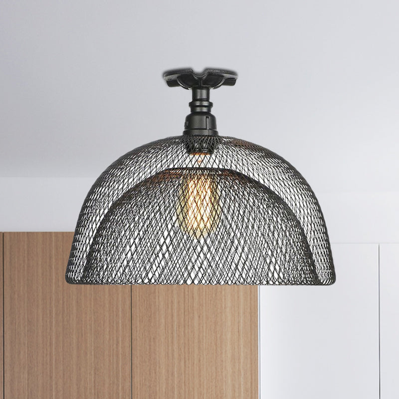 Sleek Metal Ceiling Mounted Light - Stylish Industrial Semi Flush Light with Mesh Screen