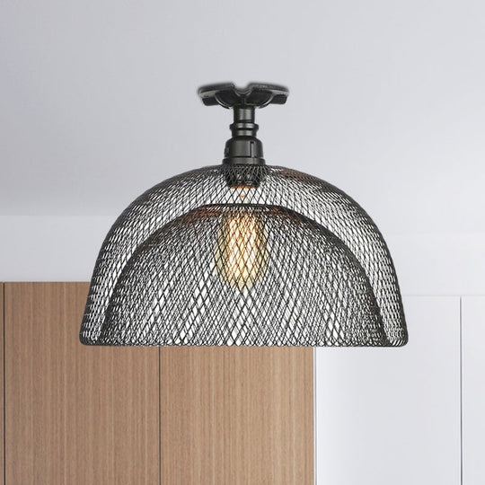 Sleek Metal Ceiling Mounted Light - Stylish Industrial Semi Flush Light with Mesh Screen