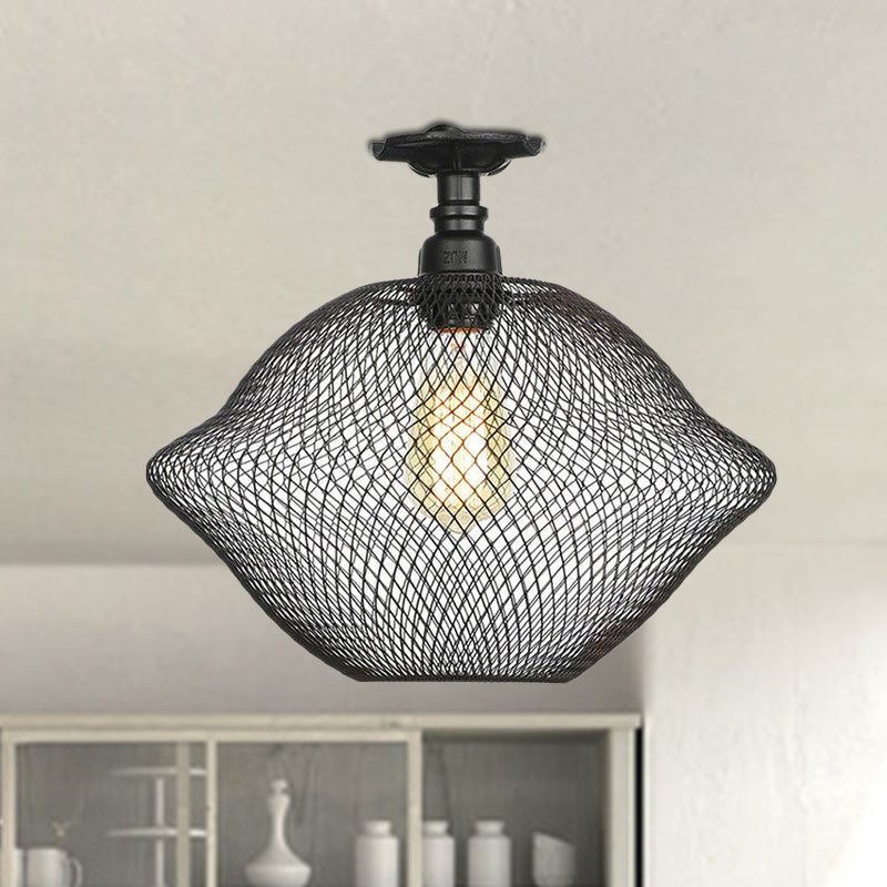 Sleek Metal Ceiling Mounted Light - Stylish Industrial Semi Flush Light with Mesh Screen