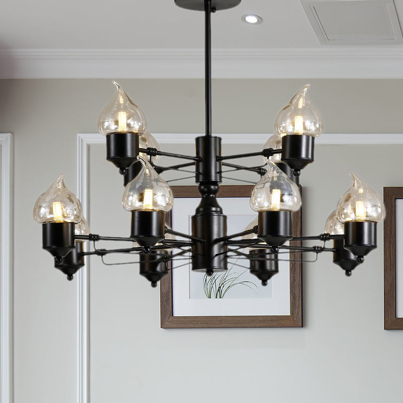 Vintage Black Glass Chandelier: Clear Candle Pendant Lighting For Bedroom 3/6/8-Light