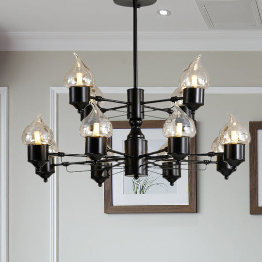 Vintage Black Glass Chandelier: Clear Candle Pendant Lighting For Bedroom 3/6/8-Light