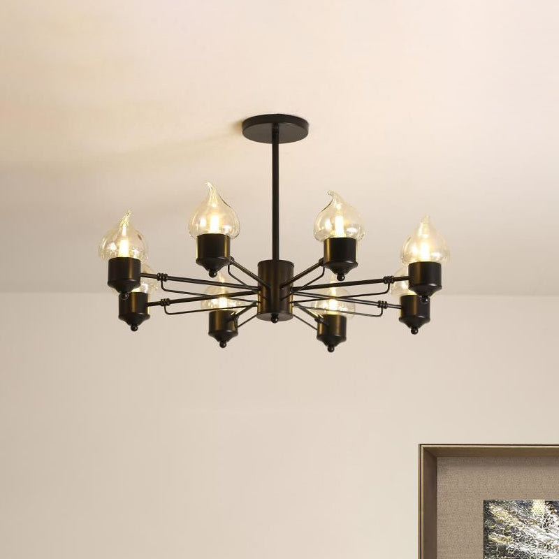 Vintage Bedroom Pendant Chandelier - Candle Clear Glass Light - 3/6/8-Light - Black