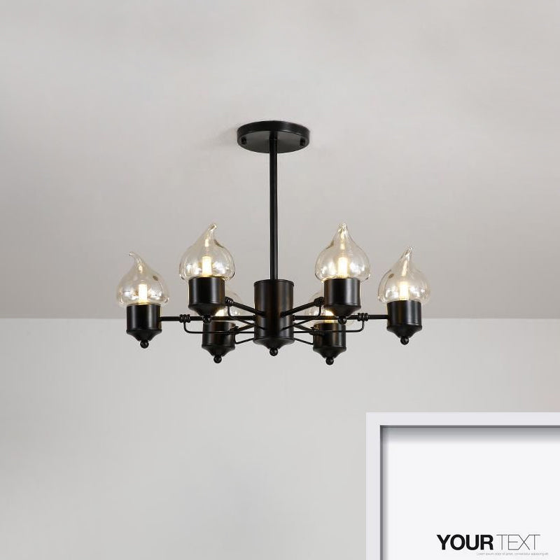 Vintage Bedroom Pendant Chandelier - Candle Clear Glass Light - 3/6/8-Light - Black