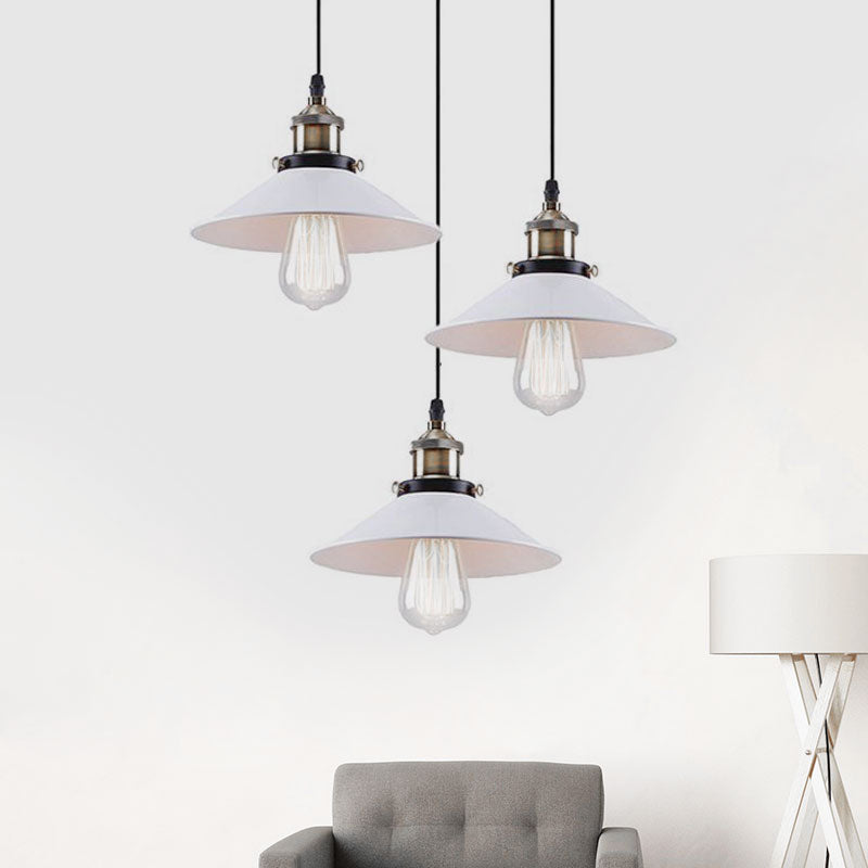 White Industrial Style Metal Pendant Light With 3 Conic Heads - Indoor Hanging Ceiling Fixture