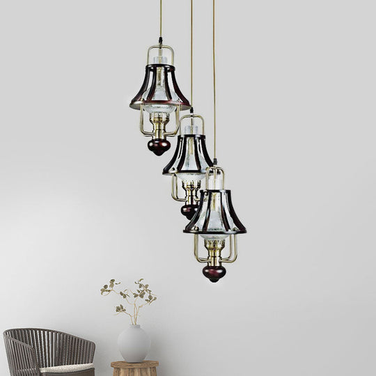 Vintage-Style Bell Caged Pendant Ceiling Light: Black Metal with Crystal Accent - Elegant Dining Room Fixture