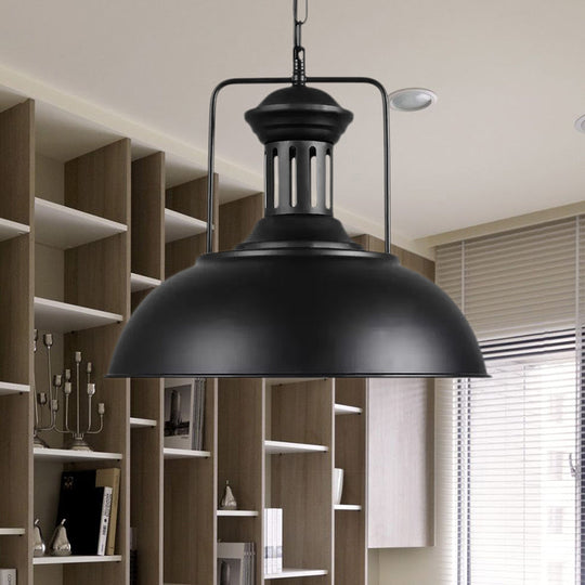 Retro Stylish Metal Pendant Lighting With 1 Bulb - Black/White Inner/White 13/14/16 Dia Bowl