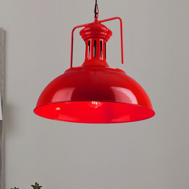 Bowl Industrial Pendant Light with Vented Socket in Red/Yellow