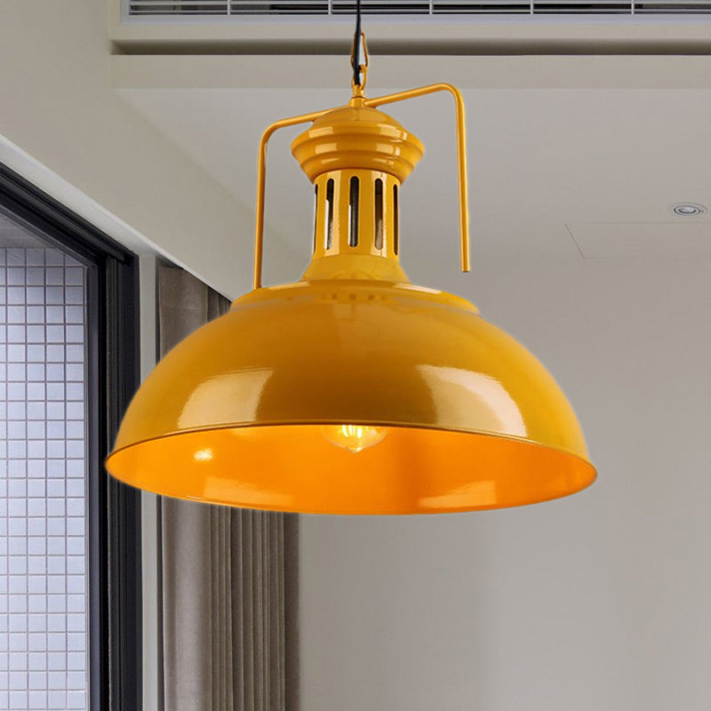 Bowl Industrial Pendant Light with Vented Socket in Red/Yellow