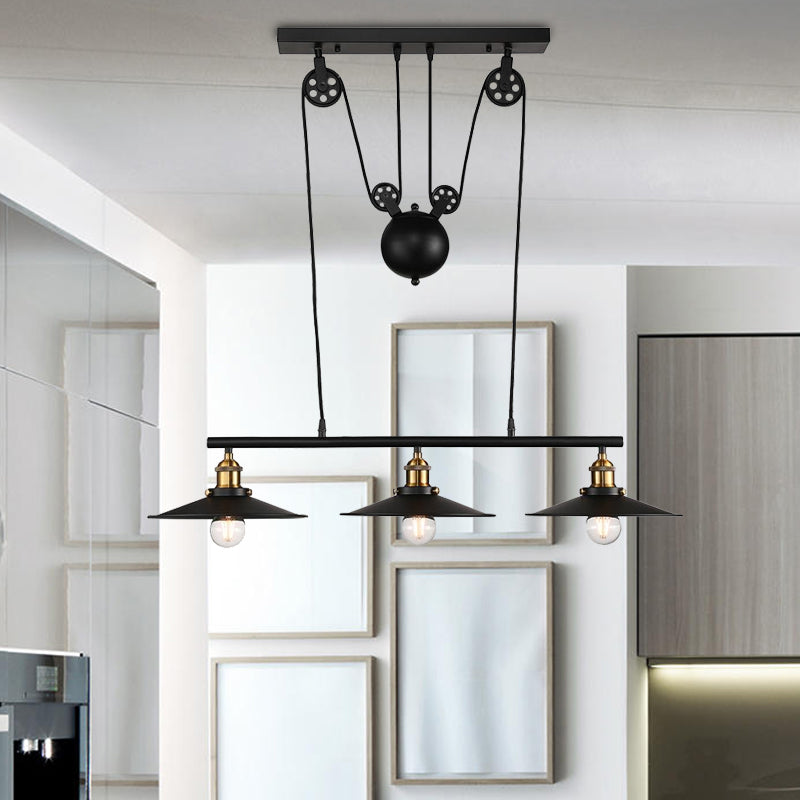 Industrial Style Metal Island Pendant Light With Flared Shade - 2/3 Bulbs Black Finish Indoor