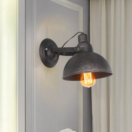 Vintage Wrought Iron Wall Sconce With Dome Bulb - Black/Rust Hallway Light