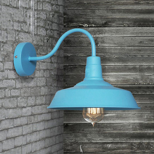 Industrial Stylish Barn Wall Sconce Lamp With Gooseneck Arm In Blue/Pink - 10/14 Wide