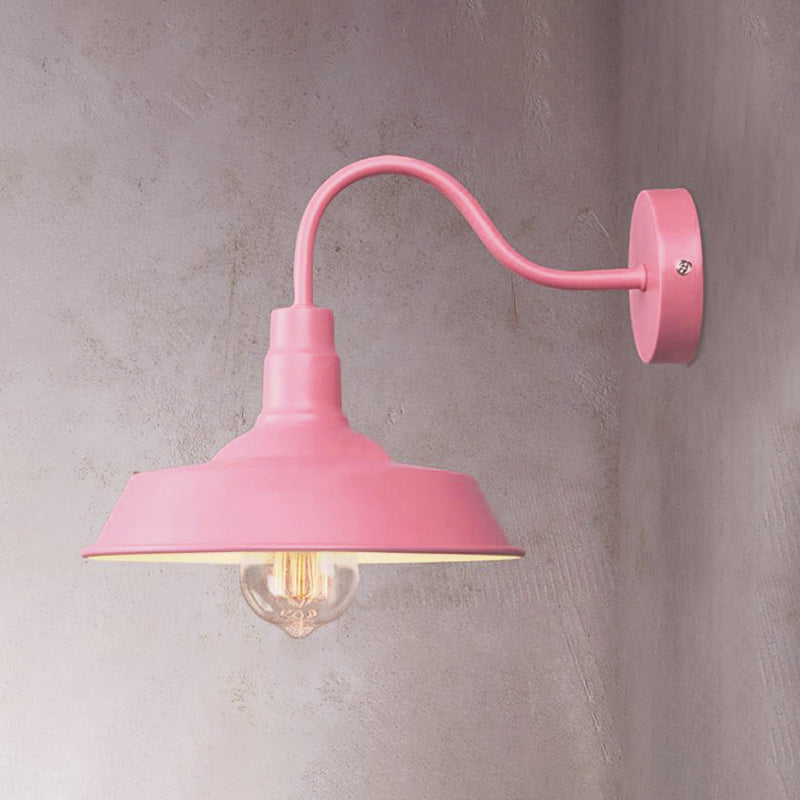 Industrial Stylish Barn Wall Sconce Lamp With Gooseneck Arm In Blue/Pink - 10/14 Wide