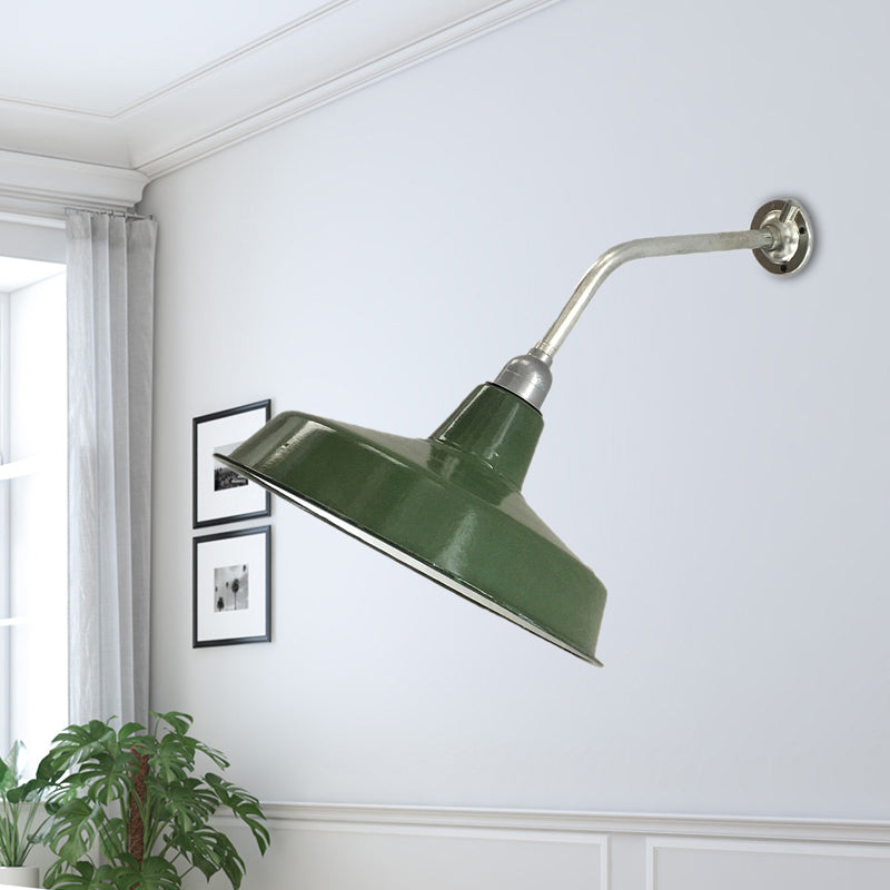 Stylish Vintage Green Metallic Wall Sconce With 1 Bulb - Barn Shade Living Room Lighting 14/16