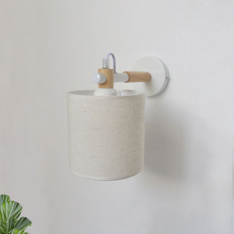 Simple And Stylish White Fabric Sconce Wall Lighting For Bedroom - Cylinder Mount Fixture