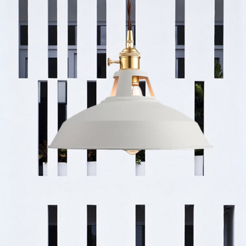 Industrial Style Barn Pendant Lamp - Black/White Metallic Ceiling Light For Kitchen