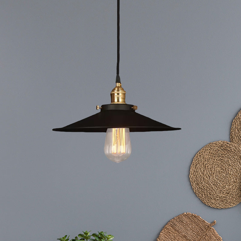 Industrial Style Metal Conic Ceiling Pendant - 1-Light Brass/Weathered Brass Dining Table Fixture