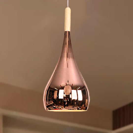 Contemporary Chrome/Rose Gold Teardrop Pendant Ceiling Light With Hanging Fixture - Ideal For