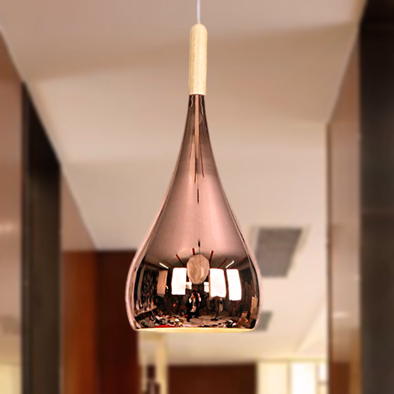 Contemporary Chrome/Rose Gold Teardrop Pendant Ceiling Light With Hanging Fixture - Ideal For