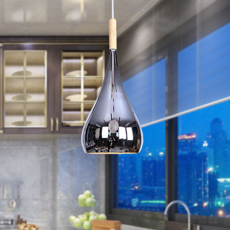 Teardrop Hanging Light Fixture Contemporary Chrome/Rose Gold Metal Pendant Ceiling Light for Kitchen