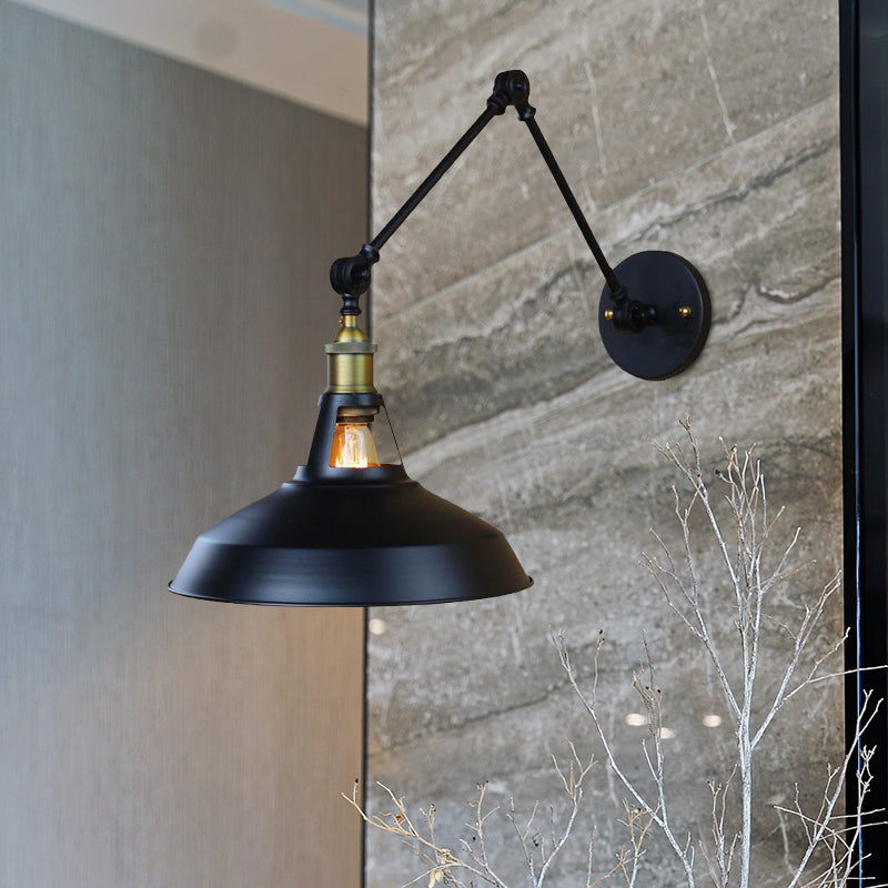 Industrial Metallic Swing Arm Wall Sconce - Black/Rust Barn Shade 1 Light Study Room Mount