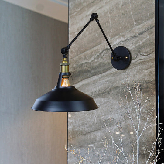 Industrial Metallic Swing Arm Wall Sconce - Black/Rust Barn Shade 1 Light Study Room Mount