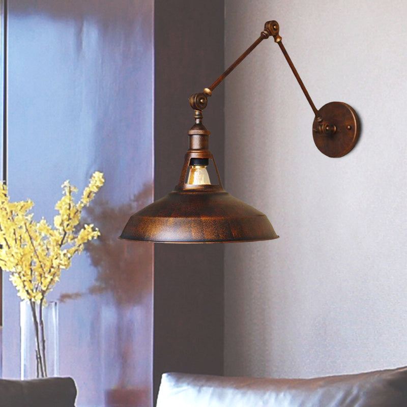 Industrial Metallic Swing Arm Wall Sconce - Black/Rust Barn Shade 1 Light Study Room Mount