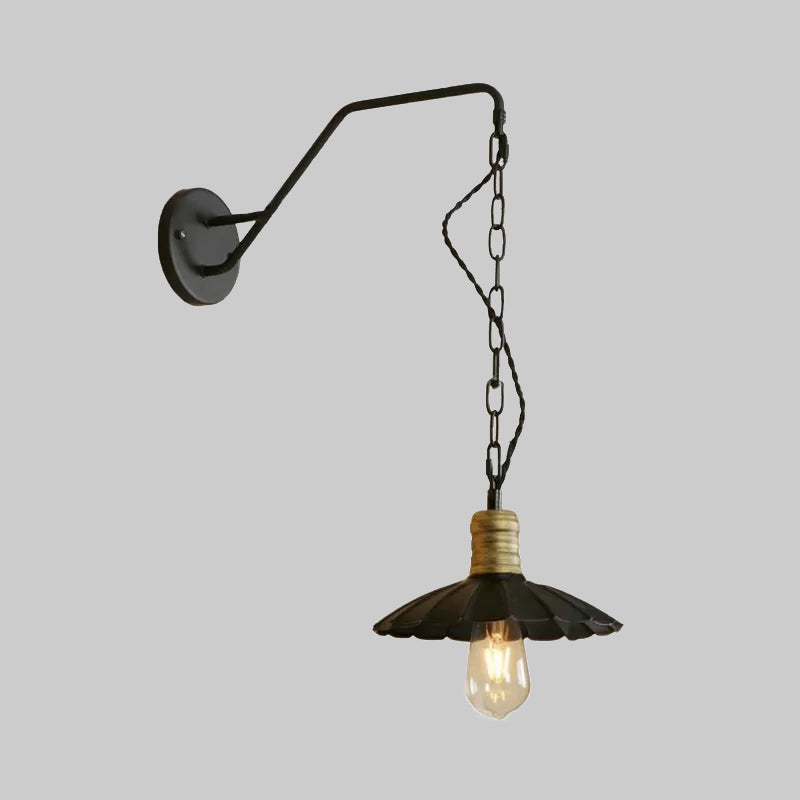 Vintage Scalloped Black Wall Sconce Light With Metallic Finish And 1 Bulb For Dining Table 10/14