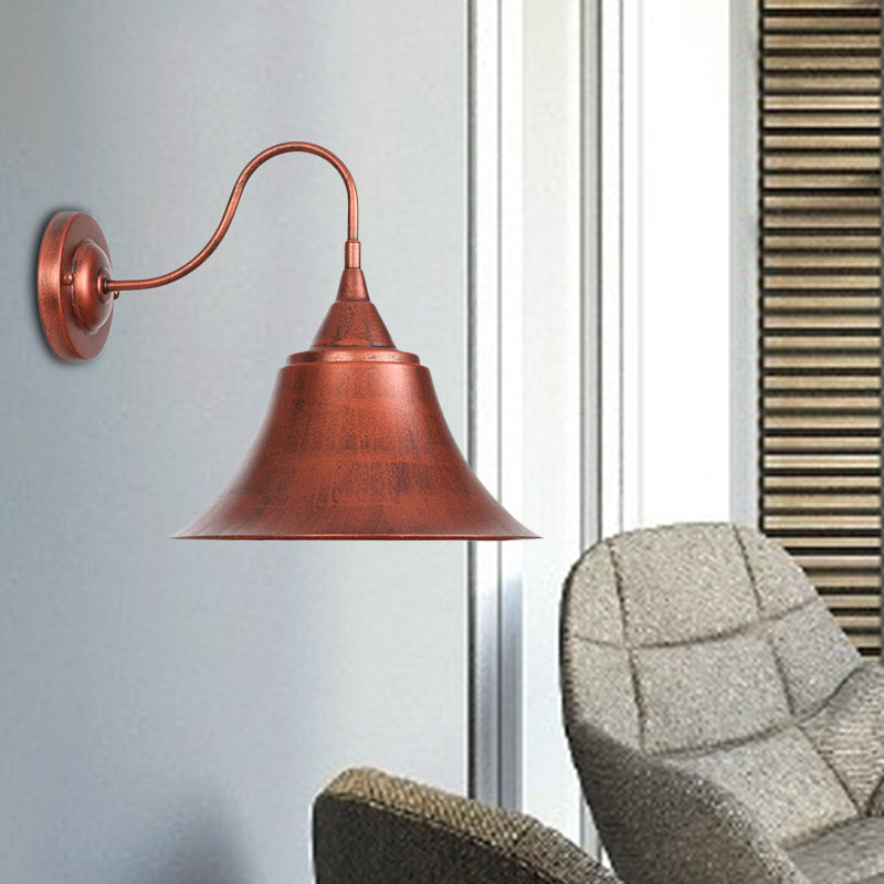 Metal Black/Rust Sconce Light With Gooseneck - Industrial Wall Mounted Lighting Rust