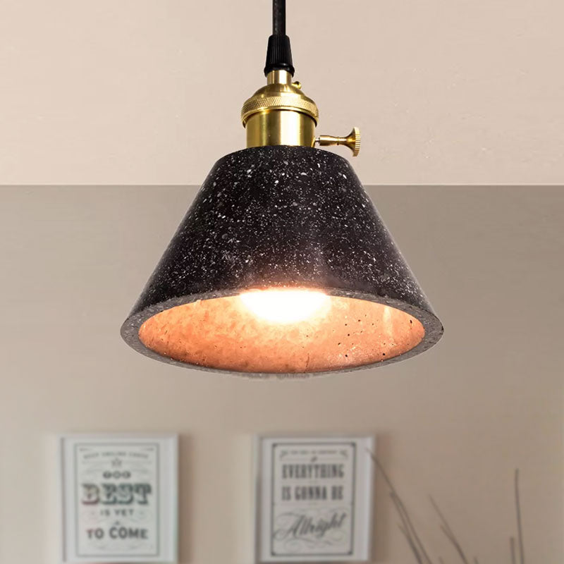 Industrial Tapered Shade Hanging Lamp - 1 Light Indoor Pendant Light with Terrazzo Design in Black