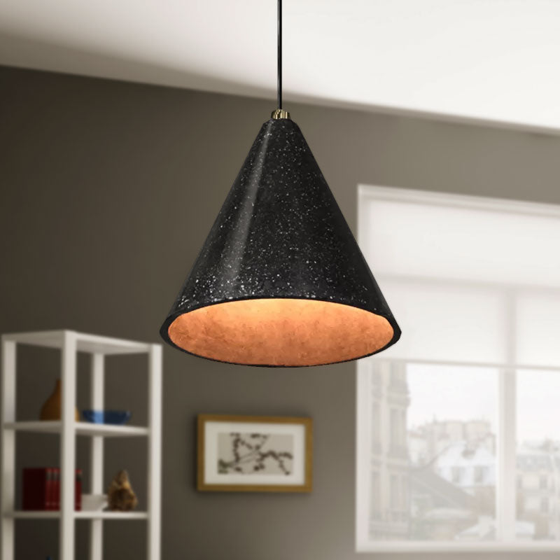 Industrial Tapered Shade Hanging Lamp - 1 Light Indoor Pendant Light with Terrazzo Design in Black