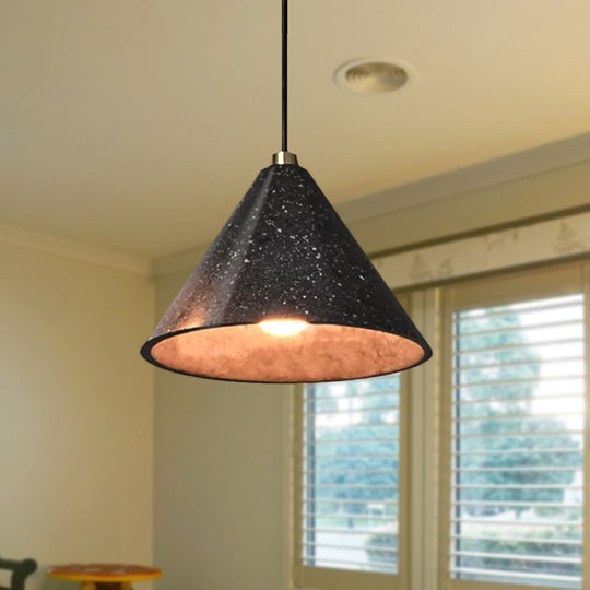 Industrial Tapered Shade Hanging Lamp - 1 Light Indoor Pendant Light with Terrazzo Design in Black