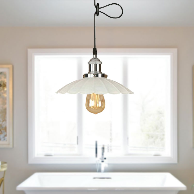 Scalloped Pendant Lighting 1-Bulb Hanging Light Fixture - Loft Style, Rust/Chrome Finish - Ideal for Over Table