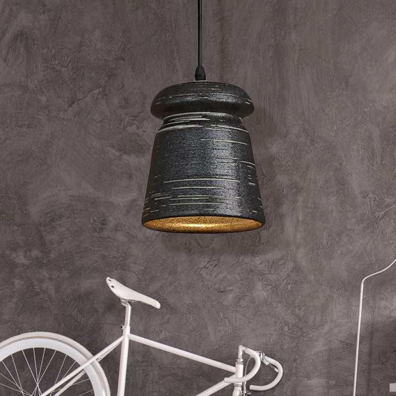 Industrial Ceramic Pendant Light in Grey for Restaurant with Barrel/Bell/Urn Shade