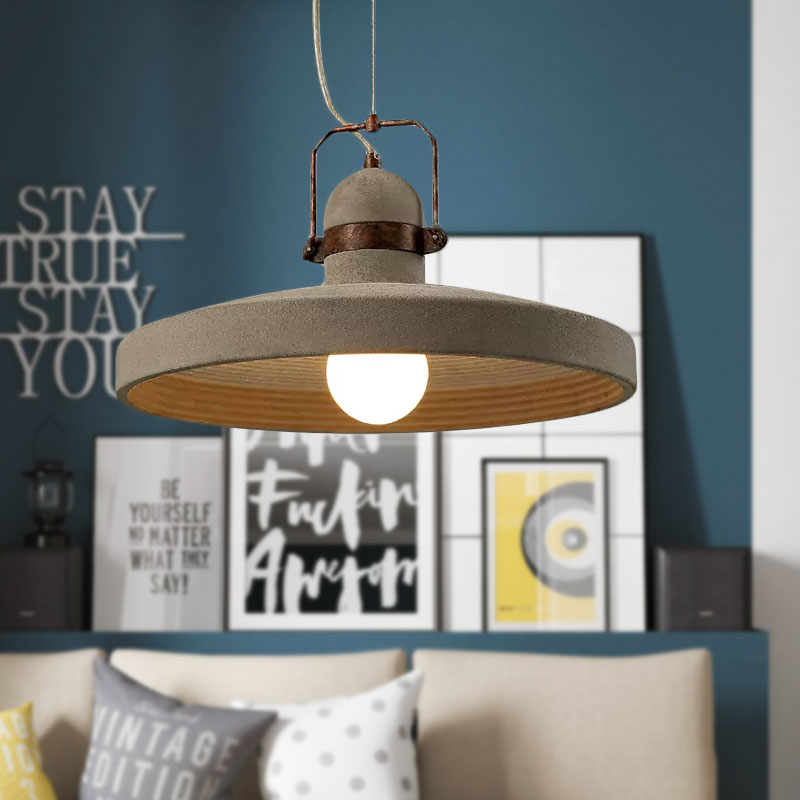 Industrial Style 1-Light Cement Ceiling Pendant With Round Shade In Rust/Black - Ideal For Kitchen