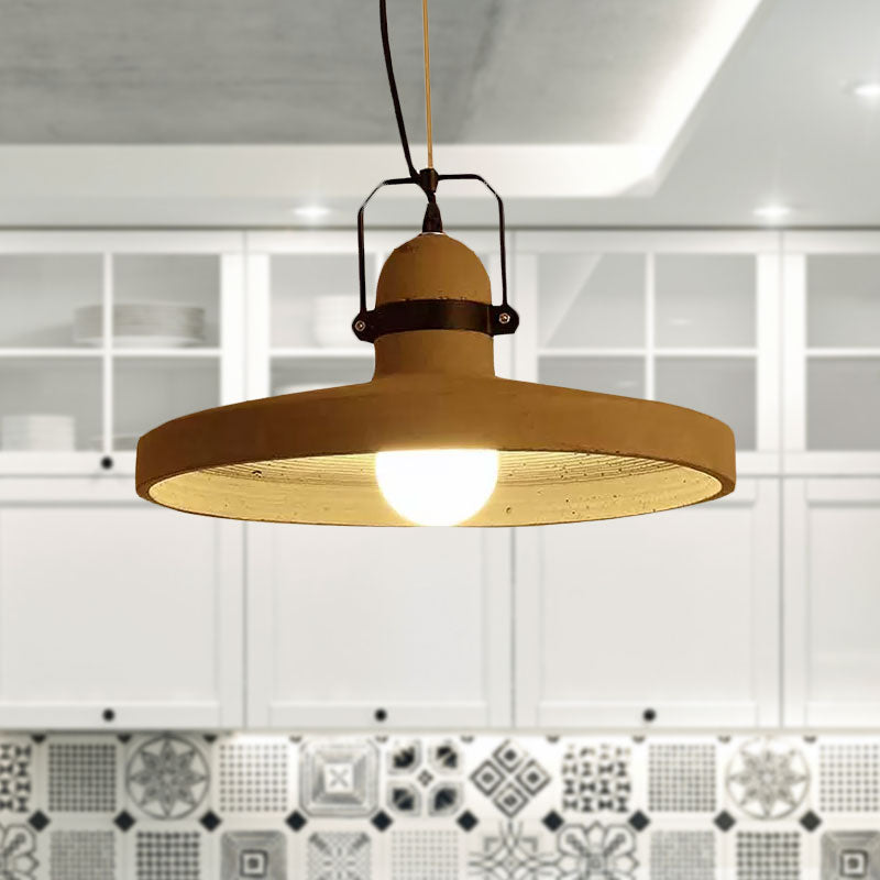 Industrial Style 1-Light Cement Ceiling Pendant With Round Shade In Rust/Black - Ideal For Kitchen