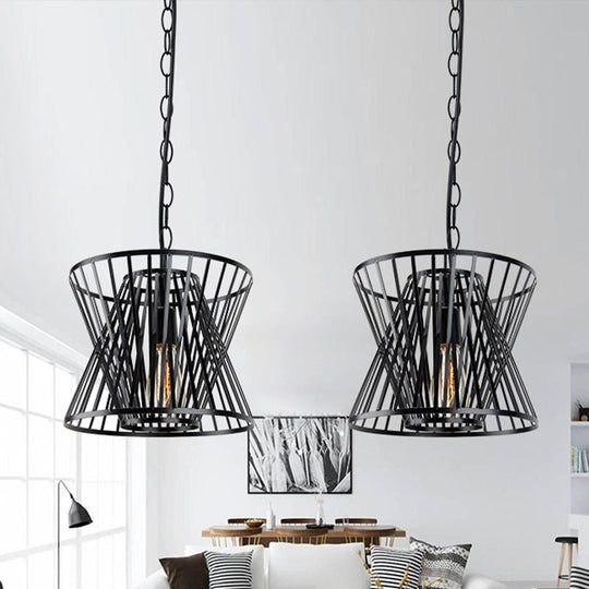 Black Industrial Style Pendant Light with Metallic Cone Cage Shade - Perfect for Tabletop Illumination