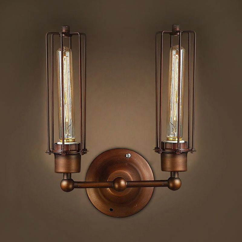 Industrial Bronze Wall Sconce For Dining Table - Tube Shape Wrought Iron Lamp