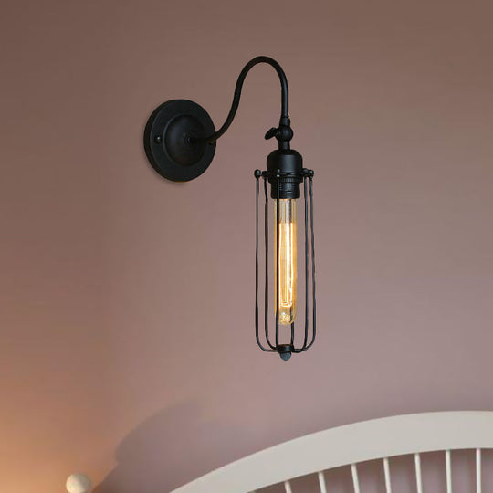 Retro Style Black Globe Wall Mount Light With Gooseneck Arm - Bedroom Mini Lamp