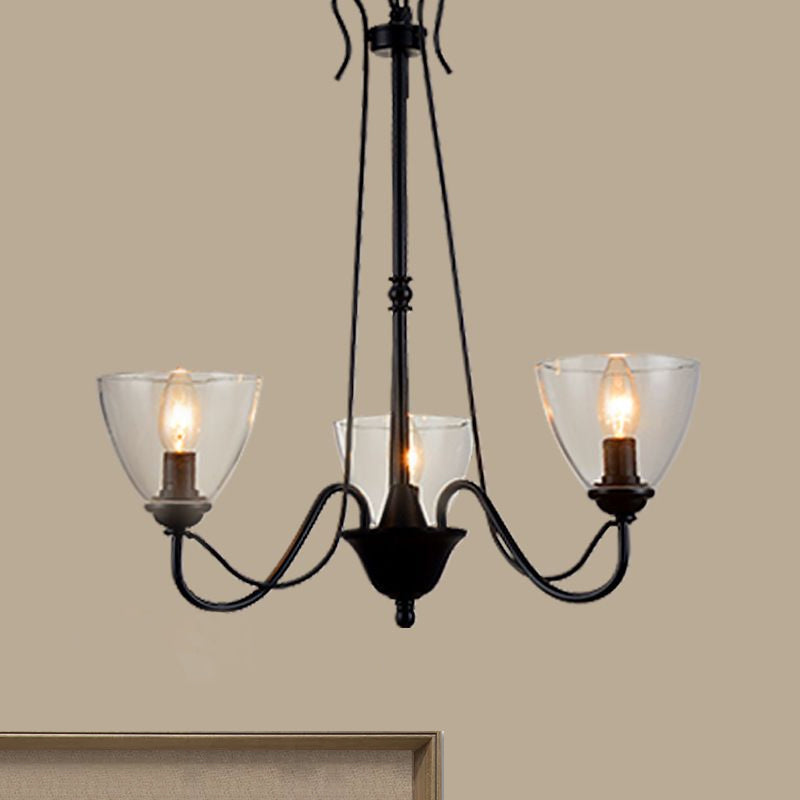 Modern Black Tapered Chandelier - 3/5/6-Light Clear Glass Pendant Light for Living Room